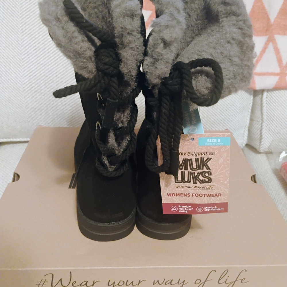Muk Luks Black and Gray Boots.
